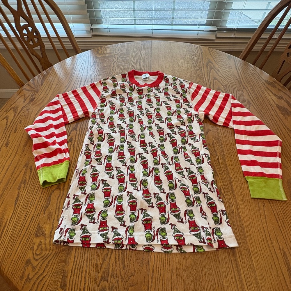 Hanna Andersson Grinch Stripe Organic Cotton Pajama Top Long John Adults M